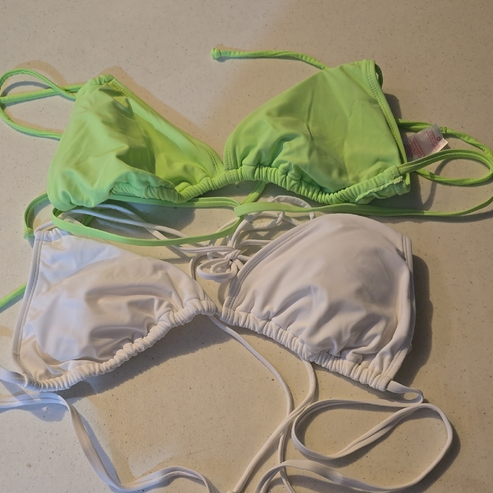 No Boundaries Women's Bikini Tops And Bottom - Lime Green and White.